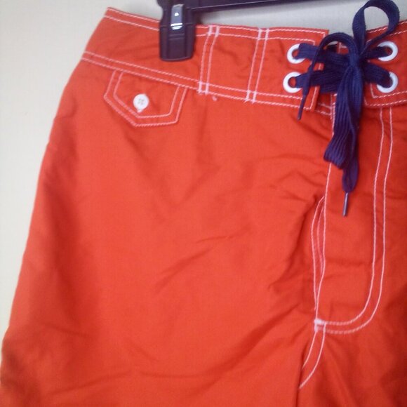 Old Navy Swim Trunks Men M Hook & Loop Closure Button Pocket Coral Orange - Picture 3 of 13
